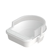 Large grey Muffy semi-enclosed cat litter box for pets, with high sides and privacy panel for clean, comfortable cat littering.
