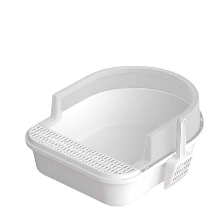 Large grey Muffy semi-enclosed cat litter box for pets, with high sides and privacy panel for clean, comfortable cat littering.