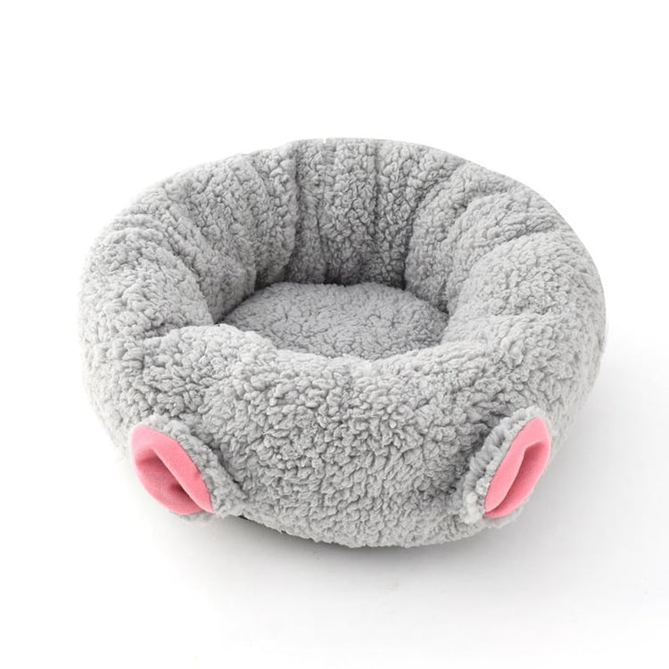 Grey Lamb Wool Round Deep Sleep Pet Cat Litter by Muffy, showing the soft, plush texture of the cat litter in a round container.