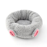 Gray Lamb Wool Round Deep Sleep Pet Cat Litter by Muffy, showing the soft, plush texture and round shape for comfortable cat resting.