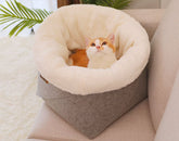 Round grey felt cat litter mat by Muffy, designed for all seasons, with soft felt texture for easy cleaning and comfort.