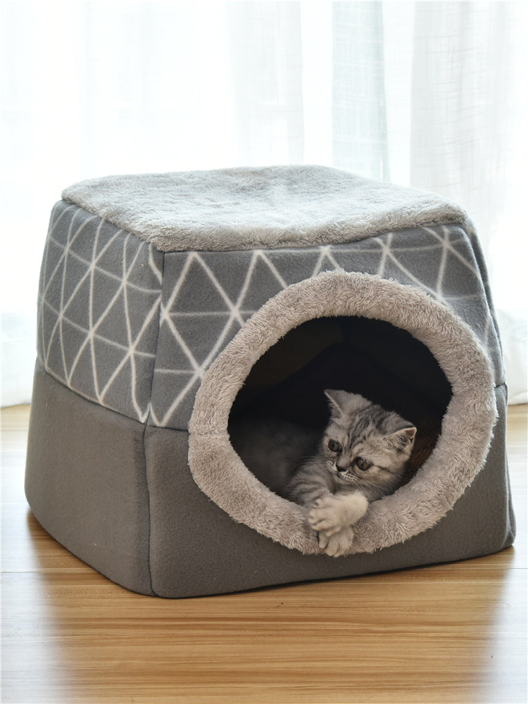 Grey Muffy pet dog and cat bed villa, XL dual-use space capsule with cozy enclosed design for pets.