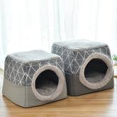 Grey Muffy pet dog and cat bed villa, dual-use space capsule design with cozy interior for small pets.