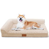 Muffy Jolifield orthopedic dog bed for medium dogs, ivory color, waterproof, L-shaped soft pet sofa with removable cover and non-slip bottom.