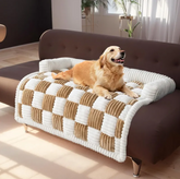 Muffy plush thickened warm pet bed in khaki for dogs and cats, featuring a cozy, soft surface and cushioned design.