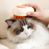 Muffy electric pet brush with spray for cats and dogs, green and mango color, designed for grooming and detangling pets.