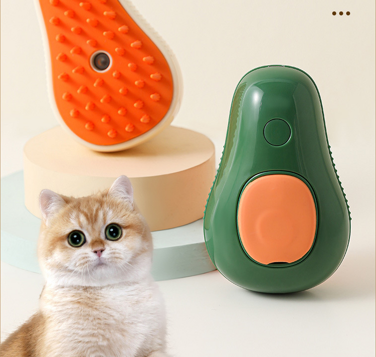 Muffy electric pet brush with spray in green for cats and dogs, showing the handheld device with bristles and spray nozzle.