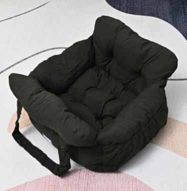 Muffy military green dog car seat bed with soft cushioning and secure straps for comfortable travel.