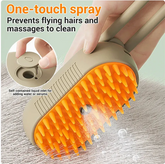 Muffy 3-in-1 electric pet brush with milk brown handle and interchangeable brush heads for grooming dogs and cats.