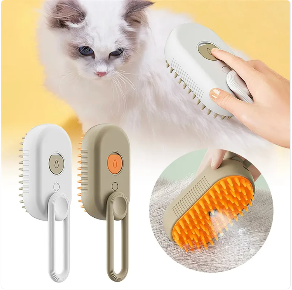 Muffy 3-in-1 electric pet brush in milk brown with interchangeable heads for grooming and de-shedding pets.