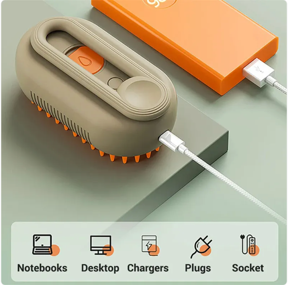 Muffy 3-in-1 electric pet brush with milk brown color, featuring multiple attachments for grooming dogs and cats.