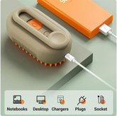 Muffy 3-in-1 electric pet brush with milk brown color, featuring multiple attachments for grooming dogs and cats.