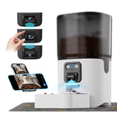 Muffy automatic cat feeder with manual camera, 2.4G WiFi, digital feed dispenser for pet food and remote monitoring.