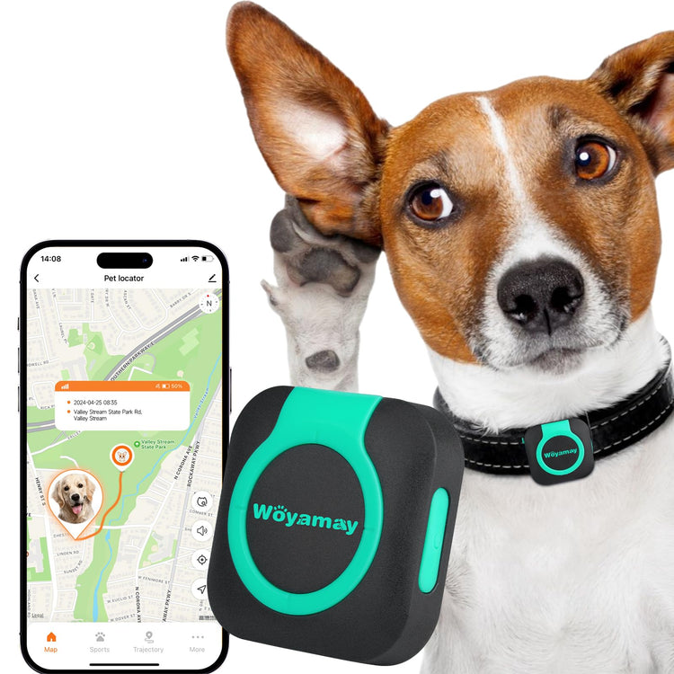 Muffy Woyamay GPS tracker for dogs and cats, mini waterproof pet tracker with health monitor and GPS fence on a collar.