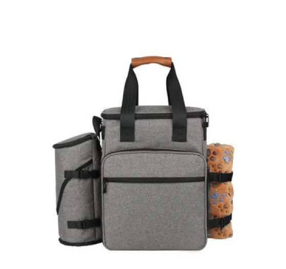 Gray Muffy Pet Travel Bag with ventilation panels and carry handles, designed for comfortable pet transport.