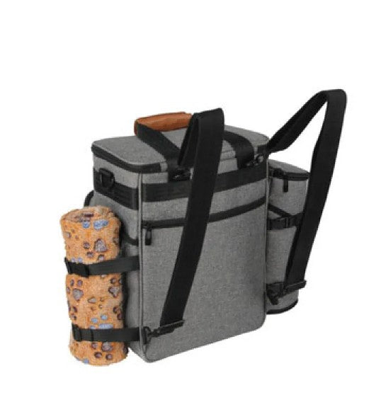 Grey Muffy pet travel bag with breathable mesh panels and carrying handles, designed for comfortable pet transport.