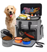 Grey Muffy pet travel bag with mesh windows and zipper closures, designed for comfortable and secure pet transport.