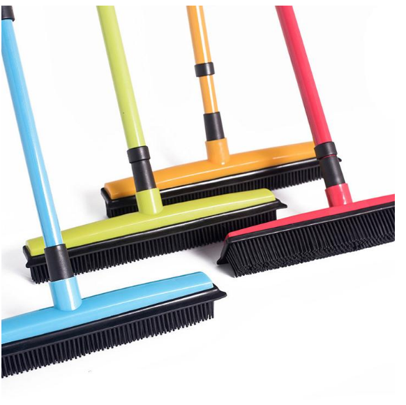 Muffy pet hair removal broom with long handle and rubber brush for easy cleaning of pet hair from floors and furniture