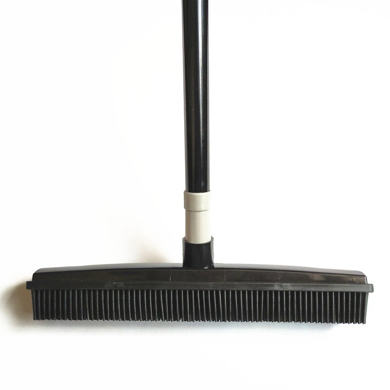 Muffy pet hair removal broom with long handle and rubber brush for effective fur cleaning on furniture and floors.
