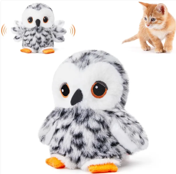 Muffy USB rechargeable interactive flapping bird cat toy with colorful feathers and compact 17cm design for feline play.
