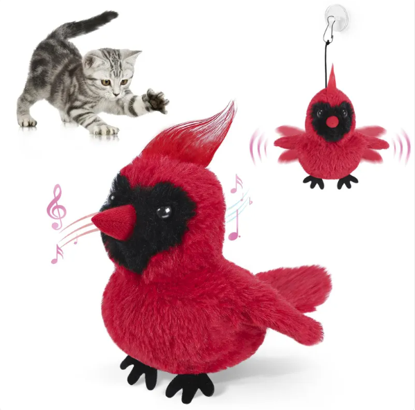 Muffy USB rechargeable interactive flapping bird cat toy with colorful feathers and a compact 17cm design for cats to play and chase