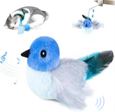 Muffy USB rechargeable interactive flapping bird cat toy with plush body and moving wings, designed to entertain cats.