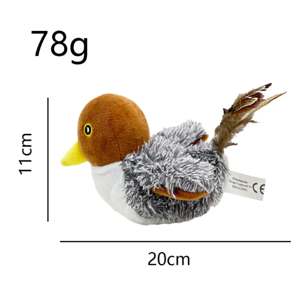Muffy USB rechargeable interactive flapping bird cat toy with realistic feathers and colorful design for feline entertainment.