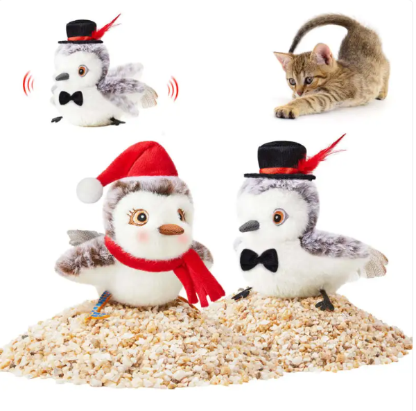 Muffy USB rechargeable interactive flapping bird cat toy with realistic bird design and vibrant colors for feline entertainment.