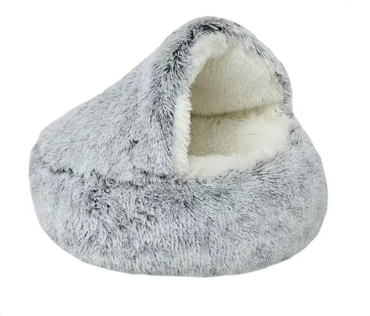 Pink semi-closed pet bed with universal cover and nest for small pets, designed by Muffy, shown with soft fabric and cozy interior.