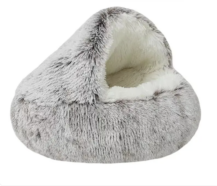 Pink semi-closed pet bed with universal cover nest by Muffy, designed for small pets, featuring cozy enclosed design.