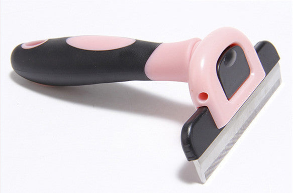 Pink Muffy ABS Pet Hair Removal Comb with removable design, featuring wide teeth for gentle grooming and hair removal.