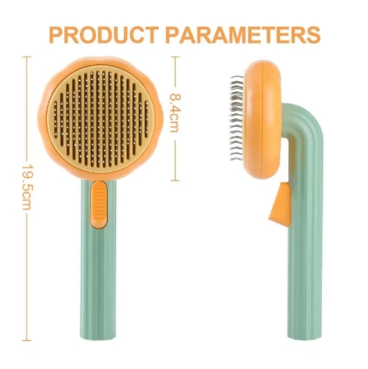 Purple Pumpkin Pet Grooming Brush by Muffy, with soft bristles for gentle grooming of cats and dogs.