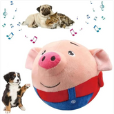 Red plush squeaky dog toy from Muffy, designed for chewing and play, with a soft, textured surface and a built-in squeaker.