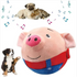Red plush squeaky dog toy from Muffy, designed for chewing and play, with a soft, textured surface and a built-in squeaker.