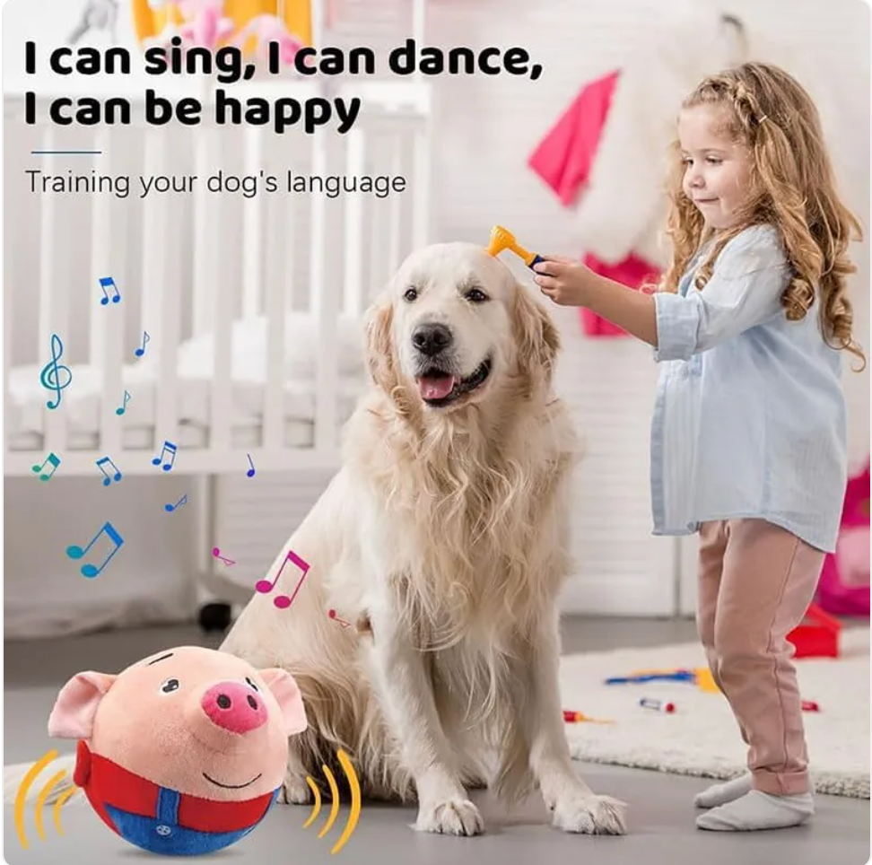 Red plush squeaky dog toy by Muffy featuring a charging design, soft and suitable for playful dogs.