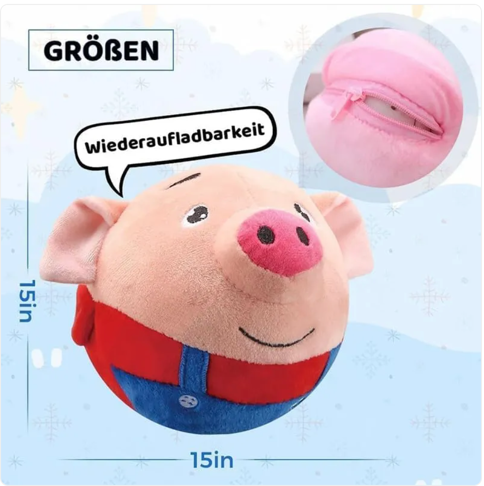 Red plush squeaky dog toy by Muffy, soft and durable for playful indoor and outdoor use.