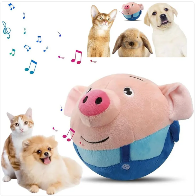 Red plush squeaky dog toy by Muffy, featuring a charging design, designed for playful dogs to enjoy and chew.