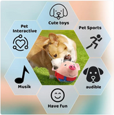 Red plush squeaky dog toy by Muffy, soft and furry with a charging design, perfect for playful pups.