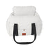 Grey Muffy pet travel dog safety car carrier with striped design, securely fits in car for safe pet transportation.
