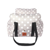 Grey Muffy Pet Travel Dog Safety Car Carrier with striped design, securely fits in car for safe, comfortable travel.