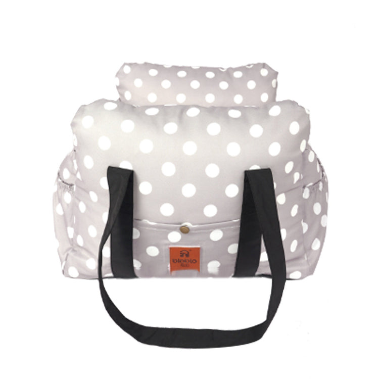 Grey Muffy Pet Travel Dog Safety Car Carrier with striped design, securely fits in car for safe, comfortable travel.