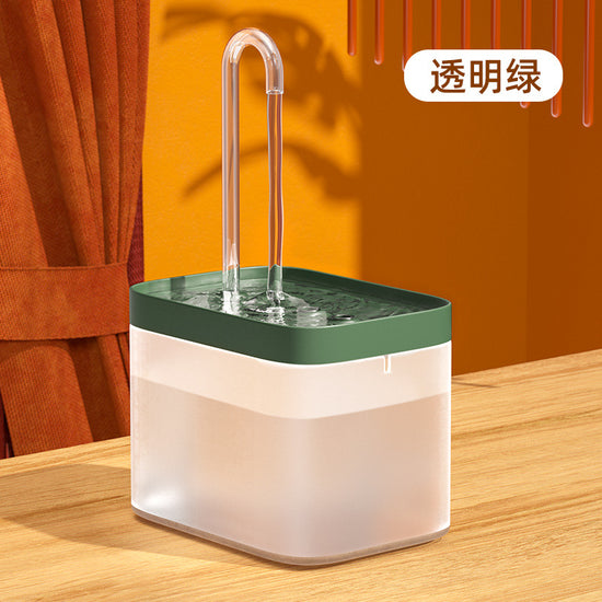 Muffy automatic cat water fountain with USB interface, green cover, white crystal elbow, designed for pets&