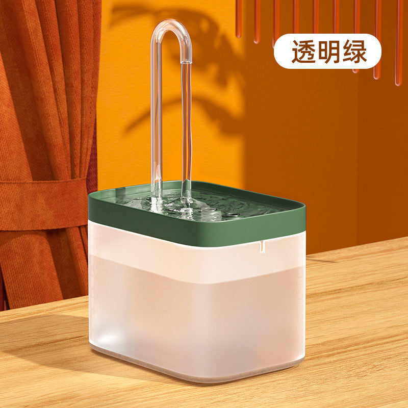 Muffy automatic cat water fountain with USB interface, green cover, white crystal elbow, designed for pets&