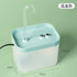 Muffy automatic cat water fountain with USB interface, green cover, white crystal elbow, designed for pet hydration.