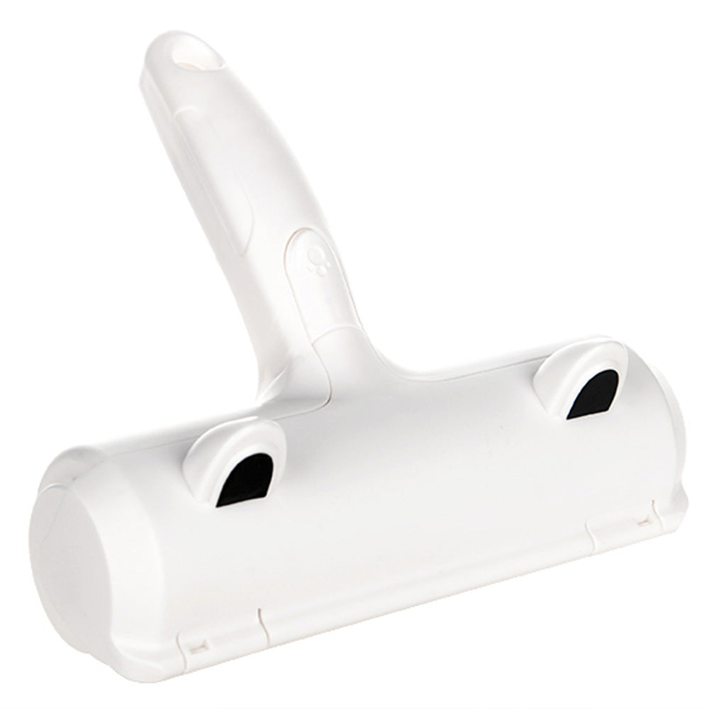 Muffy pet hair removal brush in white for carpets and furniture, designed to easily remove pet hair and lint.