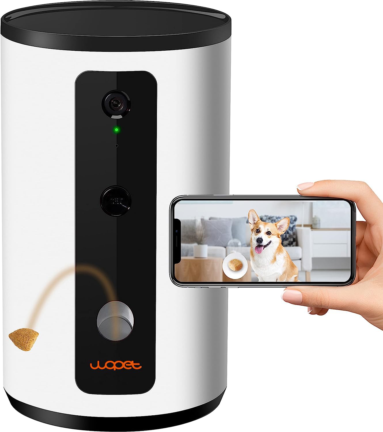 Muffy WOPET Dog Camera D01 Plus with 5G WiFi, 1080P HD, night vision, treat tossing, and two-way audio for pet monitoring.