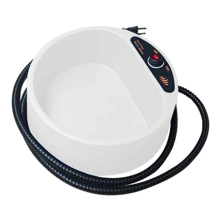 White Muffy automatic temperature-insulated smart pet heating bowl with digital controls and safety features.