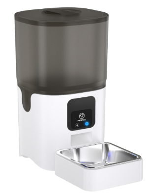 White Muffy 6L automatic pet feeder with digital timer and portion control for easy feeding of cats and small dogs.