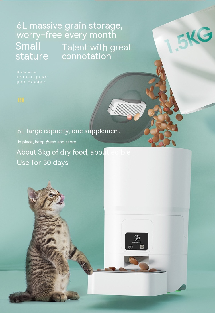 White 6L automatic pet feeder by Muffy with digital timer and portion control for easy pet meal management.