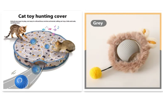 Green Muffy PurrPlay self-rolling cat toy ball with rope, designed to entertain cats with moving and spinning features.